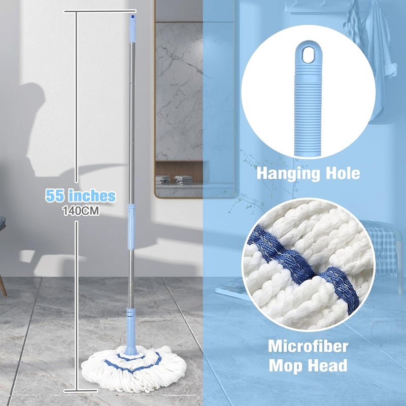 NEWE Self Wringing Twist Mop for Floor Cleaning, Upgraded 18-inch Wide Microfiber Mops, 55 Inches Long Handle Wet Dry Kitchen Easy Squeeze String Mop for Wood, Hardwood, Tile, Marble (Blue) - Image 5